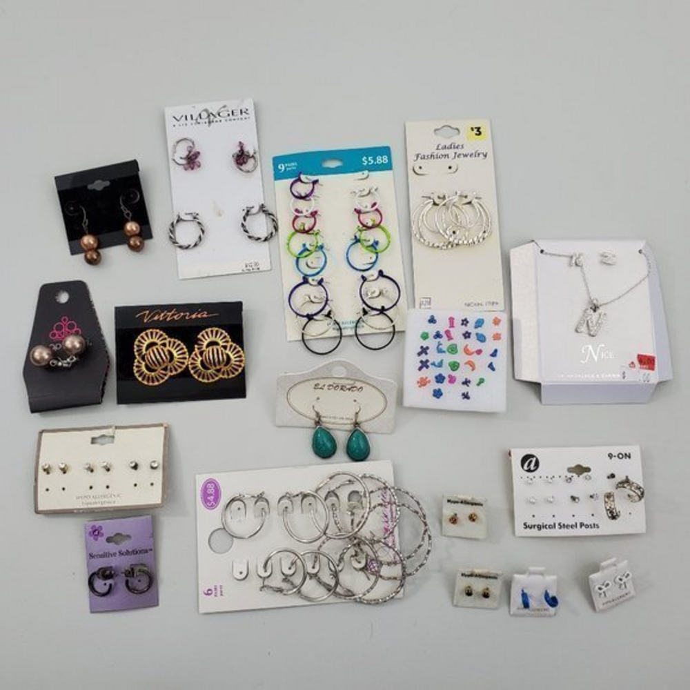 Earrings Lot 45 Pair Hoops Stud Dangle Mixed New‎ S